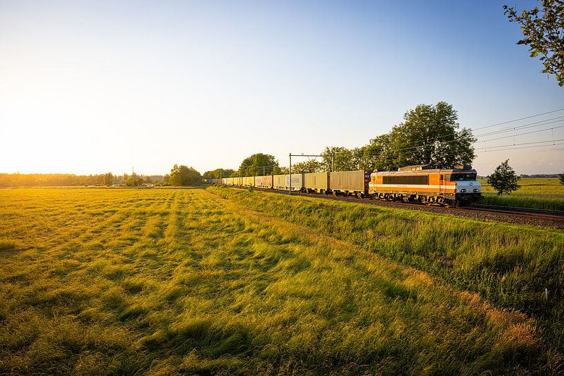 Ein Güterzug überquert die Gleise bei Baarn an einem schönen Sommerabend von Stefan Verkerk fotografie