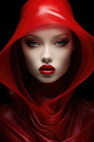 Very beautiful woman with bright red lips and lipstick hi fashion style by Art Bizarre