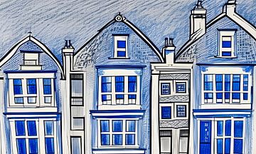 Huizen Delfs Blauw van Lily van Riemsdijk - Art Prints with Color