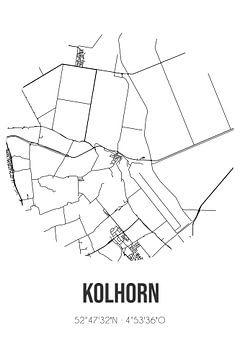 Kolhorn (Noord-Holland) | Carte | Noir et blanc sur Rezona