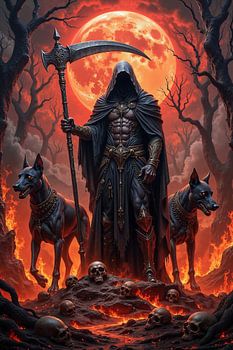 MORVEXAEL - Ein Grim Reaper mit seinen Höllenhunden auf einem Schlachtfeld