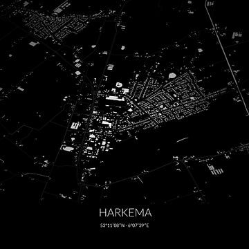 Schwarz-weiße Karte von Harkema, Fryslan. von Rezona