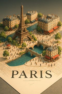 Paris Seine Fluss & Architektur Miniatur - Vintage City Poster von Travel Shop
