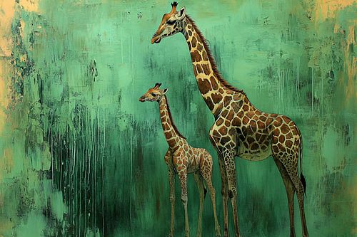 Elegante giraffes in groen