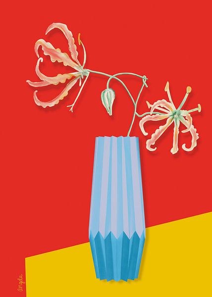 Vase graphique avec fleurs illustration art print par Angela Peters