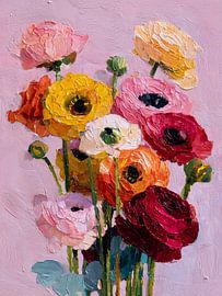 Levendig schilderij van een bloemenboeket