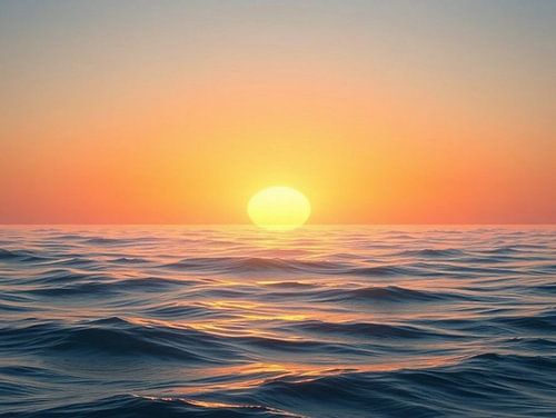 Vloeibaar goud: Een minimalistische horizon van rollende diepblauwe golven