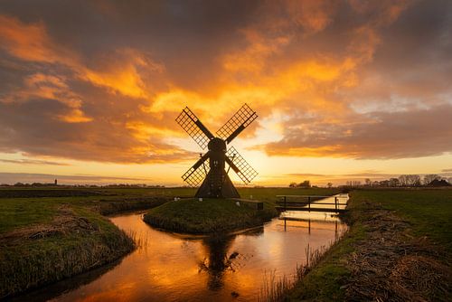 Windmill Terpzigt reflected in the water during a colourful sunset by KB Design & Photography (Karen Brouwer)