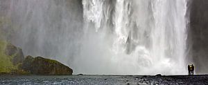 Panorama bottom Skógafoss waterfall in Iceland