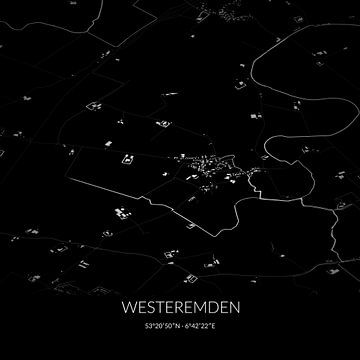Carte en noir et blanc de Westeremden, Groningen. sur Rezona