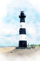 Watercolour image of the Breskens lighthouse, Zeeuws-Vlaanderen.