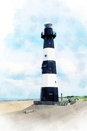 Watercolour image of the Breskens lighthouse, Zeeuws-Vlaanderen. by Danny de Klerk