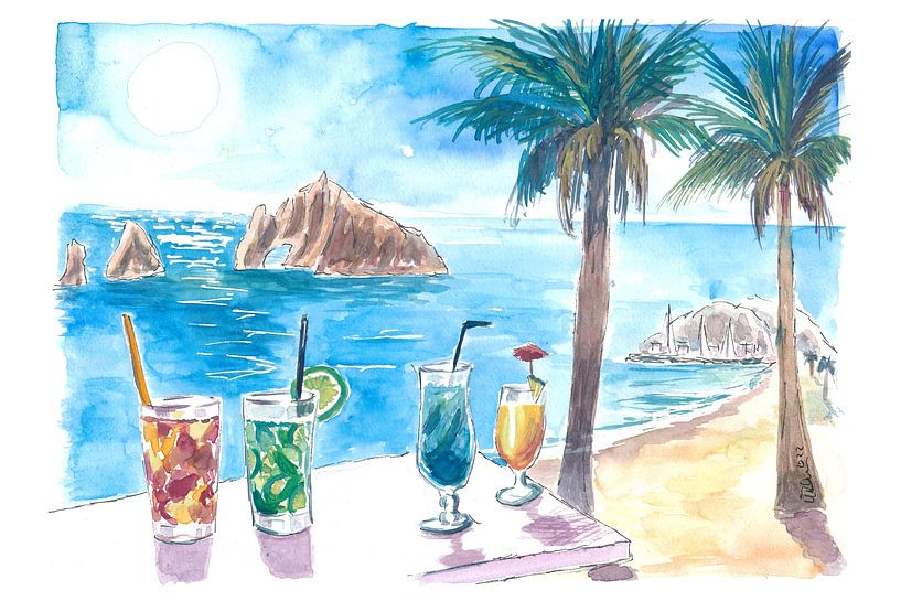 Cocktails bij zonsondergang met rotsen in Cabo San Lucas van Markus Bleichner