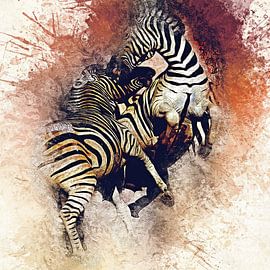 Kämpfende Zebras by Minelle Chevalier