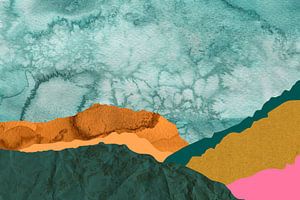 Collage: abstrakte Landschaft in frischen Farben. Boho-Stil.