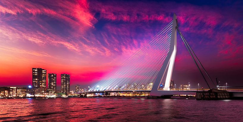 Rotterdam: Erasmusbrug bij avondlicht par Erik Brons