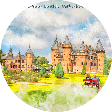 kasteel De Haar in Nederland in schetsstijl van Ariadna de Raadt-Goldberg