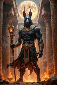 Fantasy Pharaoh Wall Art: NEKROTHEON – God Anubis in a burning temple