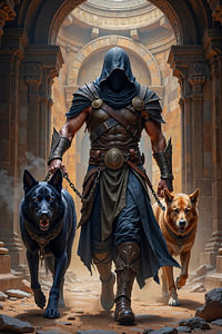 Dark Fantasy Wandbild: NOCTVAR – Der geheimnisvolle Assassin mit seinen Hunden