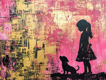 Hond Silhouet | Meisje met Trouwe Vriend van Blikvanger Schilderijen