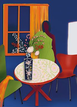 Vrouw in blauwe kamer, van Angela Peters