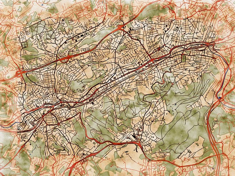 Map of Wuppertal with the style 'Serene Summer' by Maporia