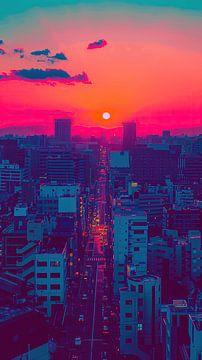 Neon Zonsondergang in de Stad van Steinfox Art