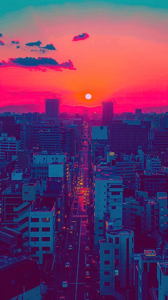 Coucher de soleil au néon dans la ville par Steinfox Art