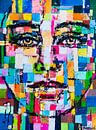 Painted Woman | Schilderij van gezicht vrouw met blauw en groen van Anja Namink - Schilderijen thumbnail