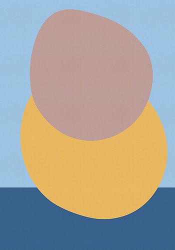Gestapelde vormen in geel, roze en blauw