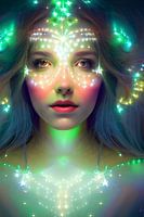 Glowing Green Stars - Goddess of Light Digital Fantasy Artwork