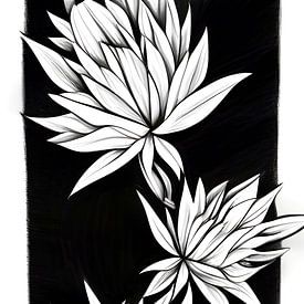 Fleurs stylisées en noir et blanc - impression d'art décoratif sur Lily van Riemsdijk - Art Prints with Color