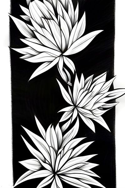 Zwart en wit gestileerde bloemen - decoratieve art print van Lily van Riemsdijk - Art Prints with Color