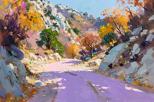 Kleurrijk herfstlandschap met kronkelende weg