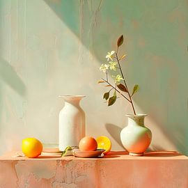 Zitrusfrüchte und Blütenzweig Stillleben Gemälde von Vlindertuin-Art