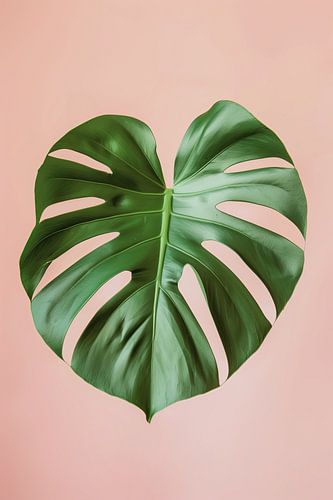 Monstera blad op roze achtergrond