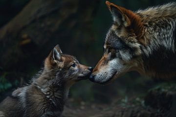 Wolf and cub in the forest by Art & Soul Creations