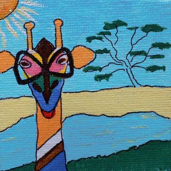 Mini-canvas Giraffe met bril van Angelique van 't Riet