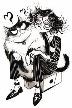 Karikatuur | De Kat en de Vrouw – Een Komische Interpretatie van Relaties van Karina Brouwer