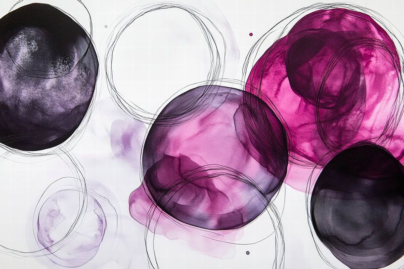 Watercolour circles in black and purple by Poster Art Shop