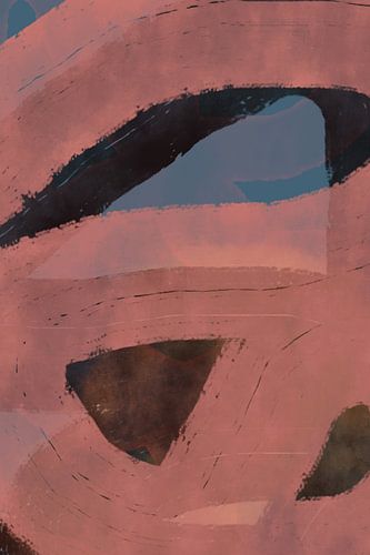 Modern abstract schilderij in roze, bruin, blauw.