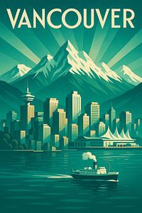 Vancouver Horizon - Art Deco Berge und Hafen Poster