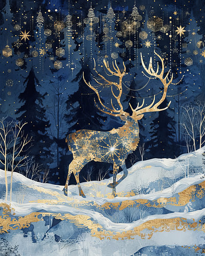 Kerst met Gouden Hert in Betoverd Winterbos vol Sterren
