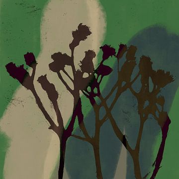 Retro botanische vormen in bruin op groen en blauw van Dina Dankers