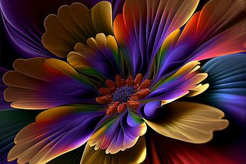 Kleurrijke digitale/fractal bloem met regenboogscala.