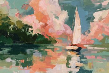 Zeilboot in een pastelkleurige droom