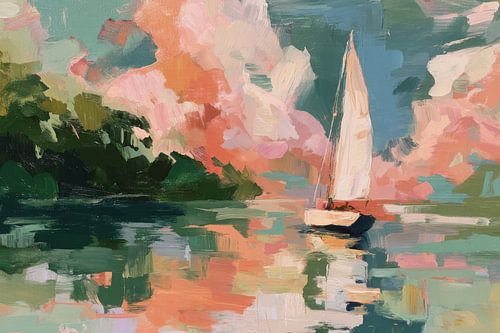 Zeilboot in een pastelkleurige droom