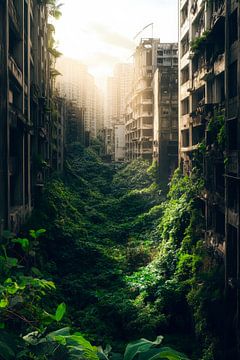 Verlassene Stadt überwuchert von Pflanzen von Poster Art Shop