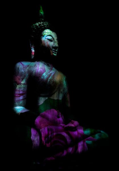 Bouddha assis en rose vif et vert à la rose par Anouschka Hendriks