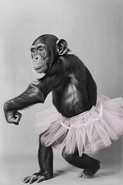 Dancing grace - chimpansee in een roze tutu van Poster Art Shop